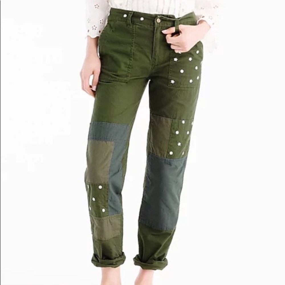 Green Patchwork Floral Embroidered JCrew Pants
